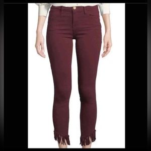 NWT Frame Denim Maroon/Burgundy Le High Skinny Fringe Shredded Hem Jeans